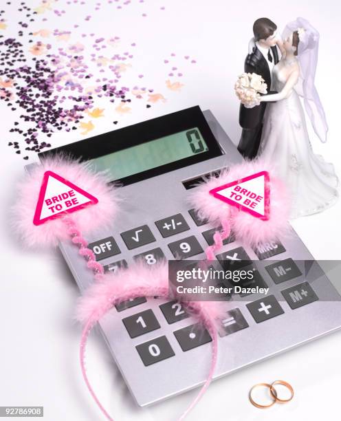 bride to be deely boppers with calculator. - deely bopper stock pictures, royalty-free photos & images