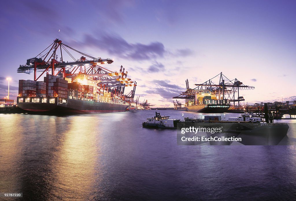 Large container terminal at the port of Hamburg.