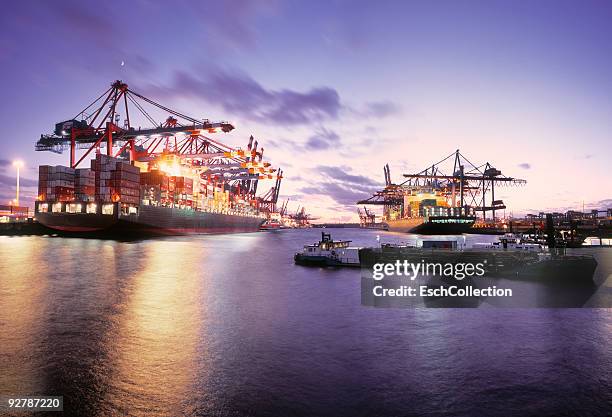 large container terminal at the port of hamburg. - hafen stock-fotos und bilder