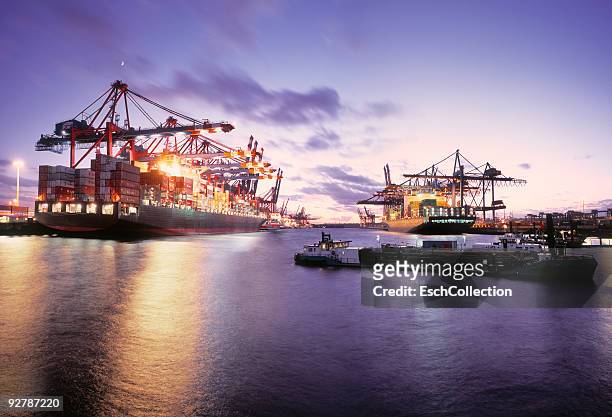 large container terminal at the port of hamburg. - hamburg germany port stock pictures, royalty-free photos & images