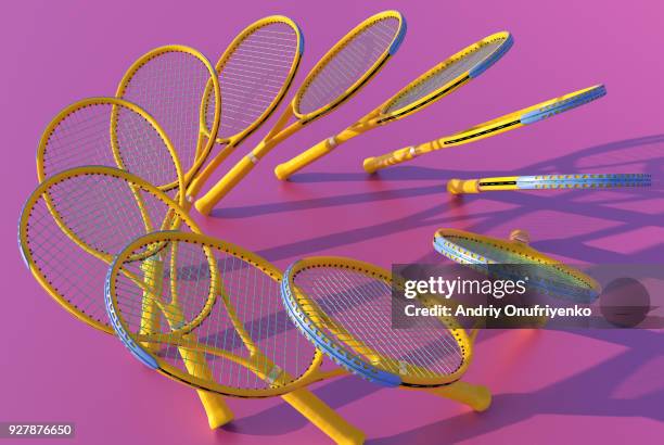 clones of tennis rackets forming circle - tennis racket imagens e fotografias de stock