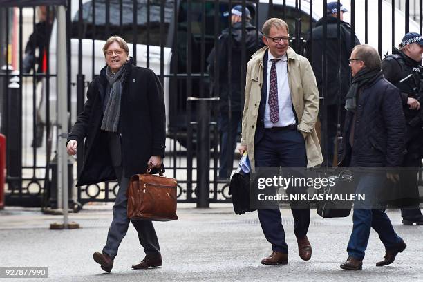 The European Parliaments Brexit coordinator Guy Verhofstadt arrives in Downing street for talks in central London on March 6, 2018. Verhofstadt was...