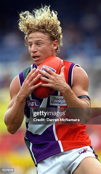 Shaun McManus for the Dockers, in action during the round three Ansett Cup match between the Richmond Tigers and the Freemantle Dockers, played at...