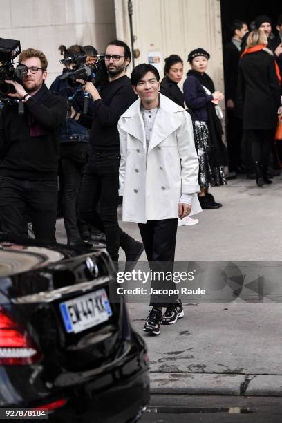 Singer Jam Hsiao is seen arriving at Chanel Fashion Show during the Paris Fashion Week Womenswear Fall/Winter 2018/2019 on March 6, 2018 in Paris,...