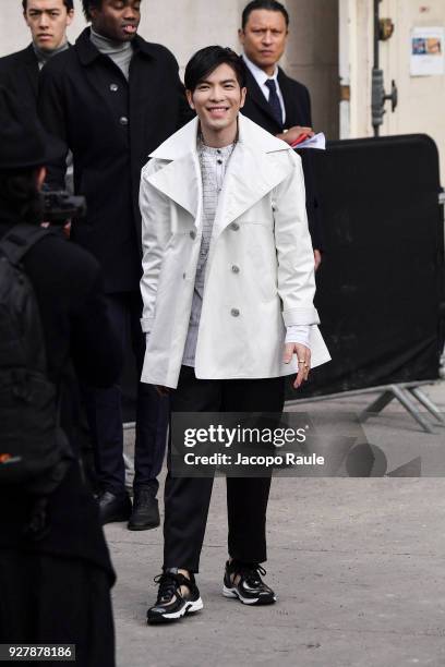 Singer Jam Hsiao is seen arriving at Chanel Fashion Show during the Paris Fashion Week Womenswear Fall/Winter 2018/2019 on March 6, 2018 in Paris,...