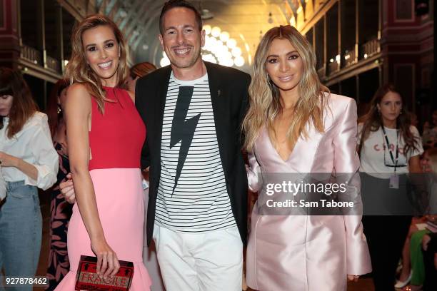 Rebecca Judd, Graeme Lewsy and Nadia Bartel arrives ahead of the VAMFF 2018 Runway 1 presented by Vogue on March 6, 2018 in Melbourne, Australia.