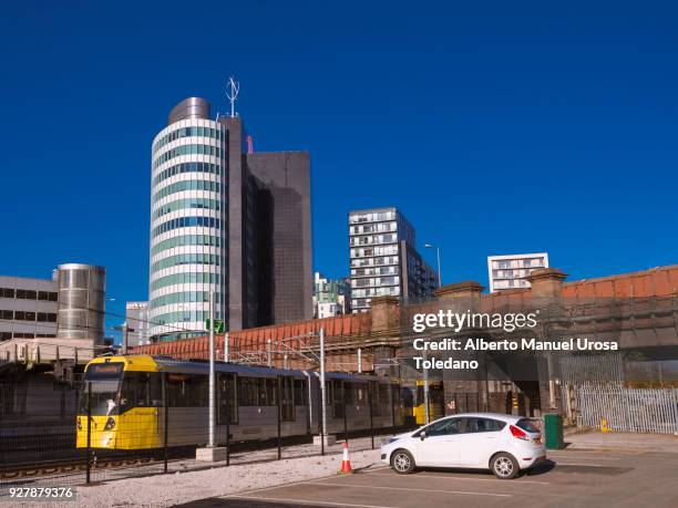 manchester, train station, tram, bridge, building - victoria station manchester stock pictures, royalty-free photos & images