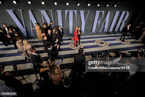 Leslie Bibb and Sam Rockwell attend the 2018 Vanity Fair Oscar Party hosted by Radhika Jones at Wallis Annenberg Center for the Performing Arts on...