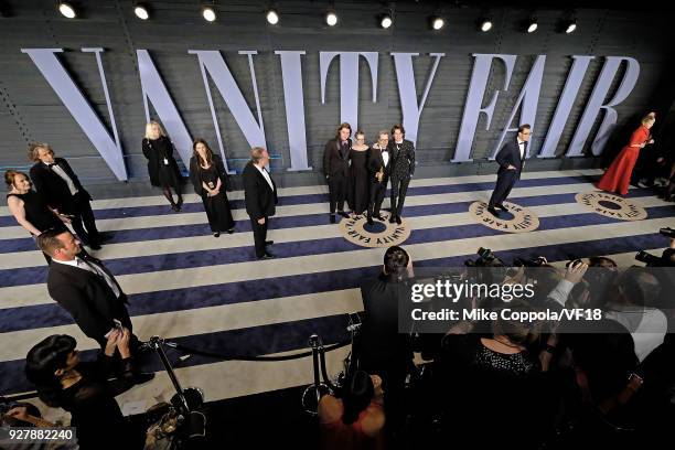 Gulliver Oldman, Gisele Schmidt, Gary Oldman, and Charlie Oldman attend the 2018 Vanity Fair Oscar Party hosted by Radhika Jones at Wallis Annenberg...