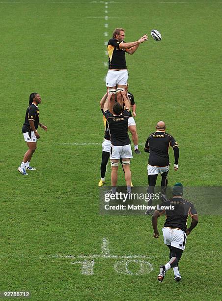 Andries Bekker of South Africa in action during a South Africa Training Session at Welford Road on November 5, 2009 in Leicester, England.