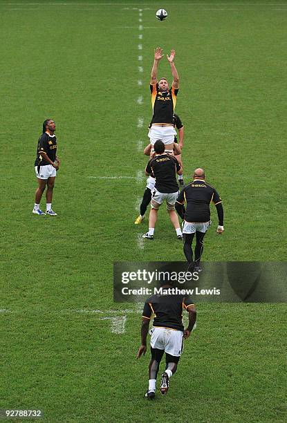 Andries Bekker of South Africa in action during a South Africa Training Session at Welford Road on November 5, 2009 in Leicester, England.