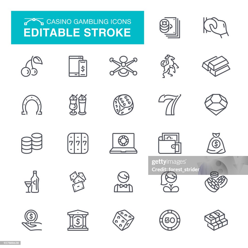 Casino Gambling Editable Stroke Icons