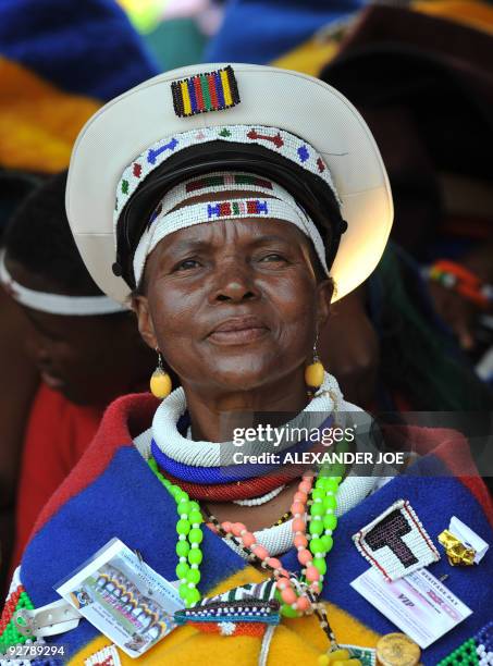 Member of South Africa's Ndebele tribe attends a gathering of traditional leaders from all over the country in Pretoria on November 5, 2009 at...