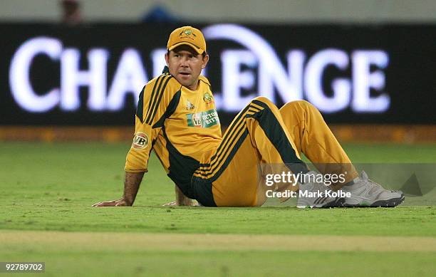 Ricky Ponting of Australia watches on during the fifth One Day International match between India and Australia at Rajiv Gandhi International Cricket...