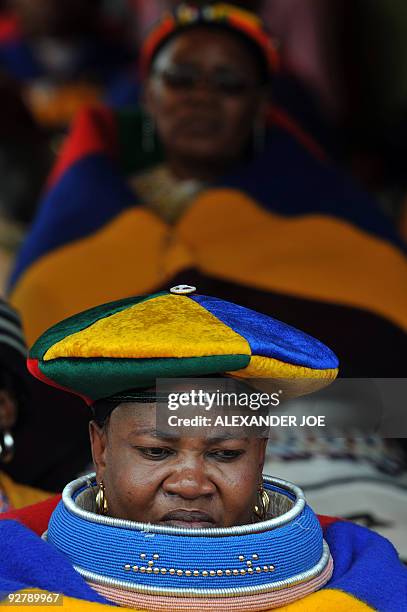 Member of South Africa's Ndebele tribe attends a gathering of traditional leaders from around the country in Pretoria on November 5, 2009 at Freedom...