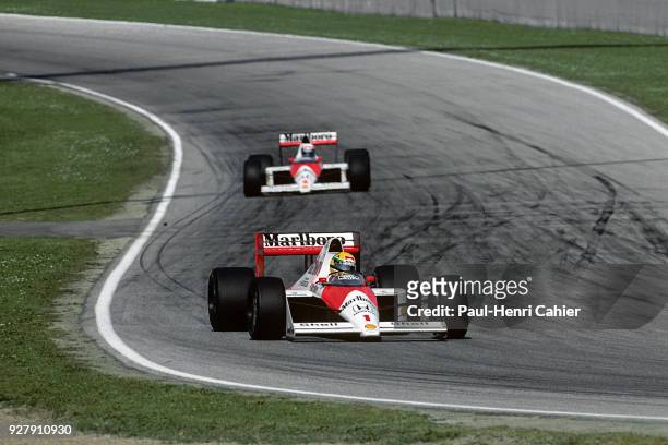 Ayrton Senna, Alain Prost, McLaren-Honda MP4/5, Grand Prix of San Marino, Autodromo Enzo e Dino Ferrari, Imola, 23 April 1989. Ayrton Senna ahead of...