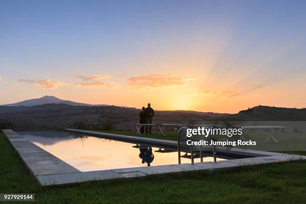 View from Tuscan Villa with swimming pool, Tuscany, Italy.