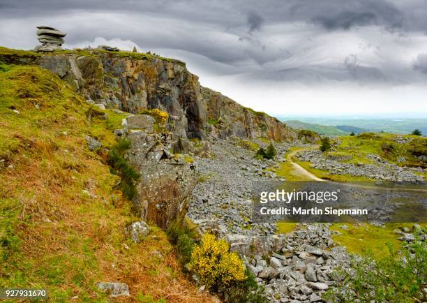 rock formation cheesewring, and granite quarry, stowes hill, at linkinhorne, bodmin moor, cornwall, england, united kingdom - bodmin moor foto e immagini stock