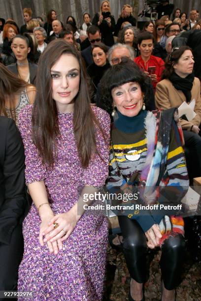 Actresses Keira Knightley and Geraldine Chaplin attend the Chanel show as part of the Paris Fashion Week Womenswear Fall/Winter 2018/2019 on March 6,...