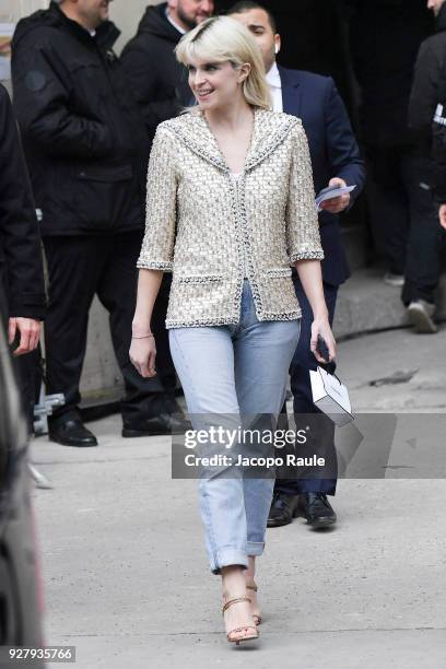 Cecile Cassel is seen arriving at Chanel Fashion Show during the Paris Fashion Week Womenswear Fall/Winter 2018/2019 on March 6, 2018 in Paris,...