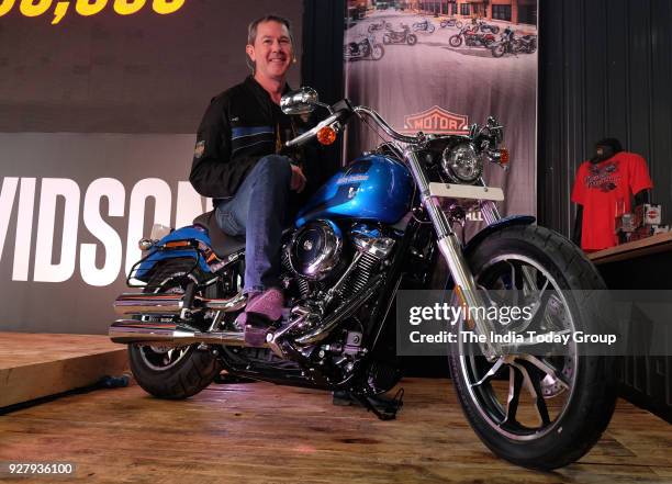 The newly launched Harley Davidson Low Rider being showcased by Peter MacKenzie,MD Harley Davidson India and Greater China, at the Harley Davidson...