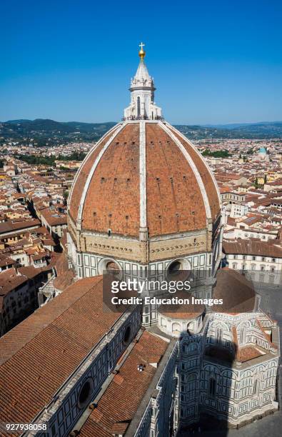 Florence, Florence Province, Tuscany, Italy, The dome of the Duomo, or cathedral, designed by Brunelleschi. The Historic Centre of Florence is a...