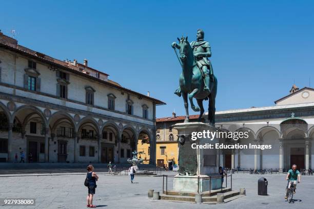 Florence, Florence Province, Tuscany, Italy, Piazza della Santissima Annunziata, Statue of Ferdinando I de' Medici, Grand Duke of Tuscany, 1549 –...