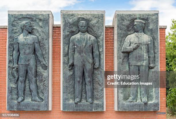 Memorial of Bela Kun, Jeno Landler and Tibor Szamuely, Statue Park , Budapest, Hungary.