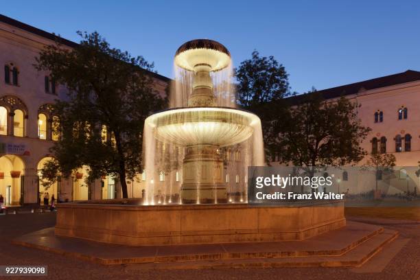 fountain at geschwister scholl platz, ludwig maximilian university, ludwigstrasse, munich, upper bavaria, germany - geschwister 個照片及圖片檔