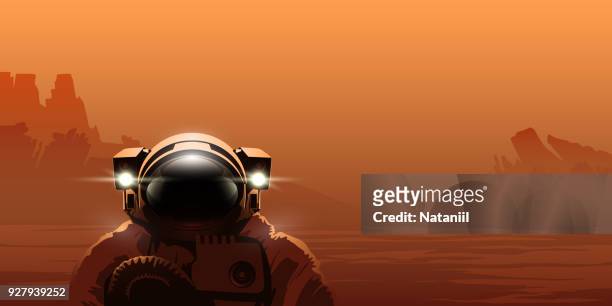 ilustrações de stock, clip art, desenhos animados e ícones de martian colonist - space man on mars
