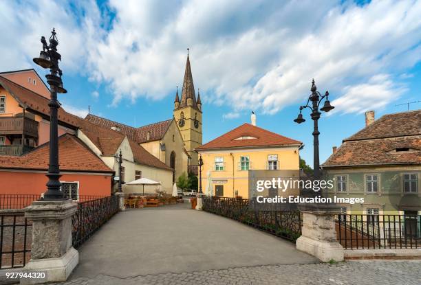 Liar's Bridge and Lutheran Cathedral, Sibiu, Romania.