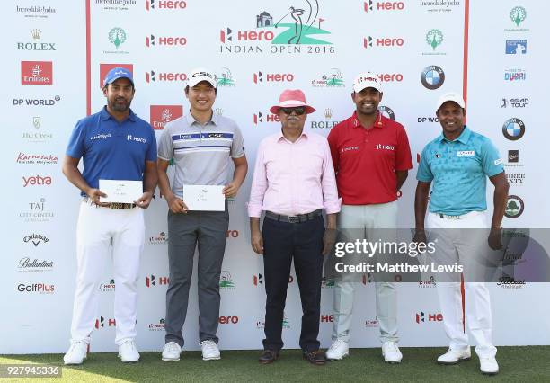 Chawrasia of India, Anirban Lahiri of India, Shiv Kapur of India and Jeung-Hun Wang of South Korea pictured with Pawan Munjal, Chairman of Hero...