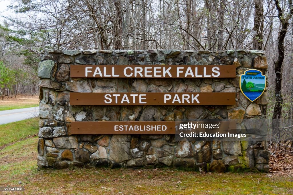 Entrance sign for Fall Creek Falls State Park in Tennessee