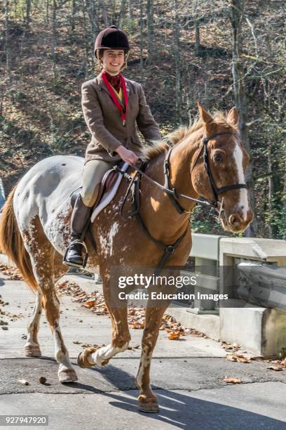 Lone rider at the Annual Blessing of the Hounds at the Iroquois Hunt Club in Kentucky .