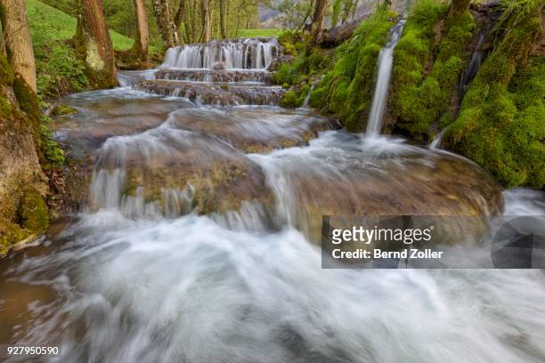 creek forming travertine terraces, biosphere reserve swabian alb, baden-wuerttemberg, germany - calcification stock pictures, royalty-free photos & images