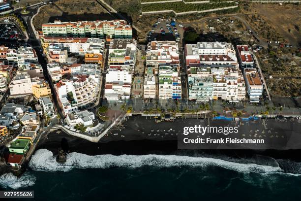 surf on black lava beach, boardwalk, puerto naos, la palma, canary islands, spain - puerto naos stock pictures, royalty-free photos & images