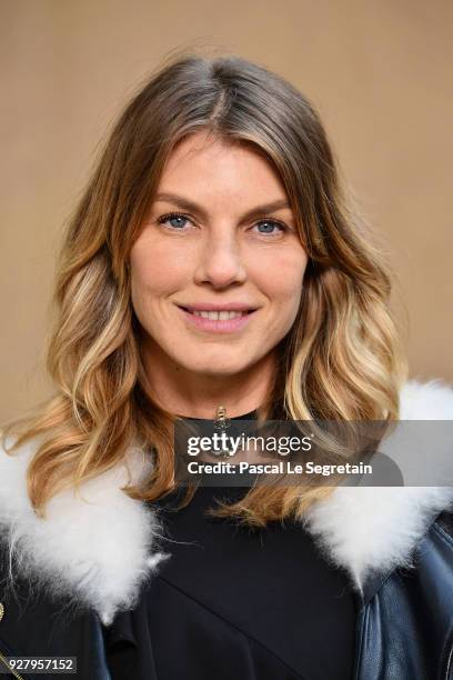 Angela Lindvall attends the Chanel show as part of the Paris Fashion Week Womenswear Fall/Winter 2018/2019 at Le Grand Palais on March 6, 2018 in...