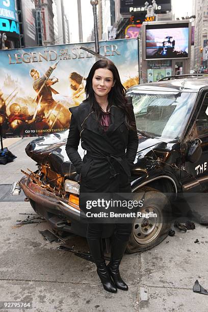 Actress Bridget Regan attends the "Legend of The Seeker" sword of the truth unveiling at Military Island, Times Square on November 5, 2009 in New...