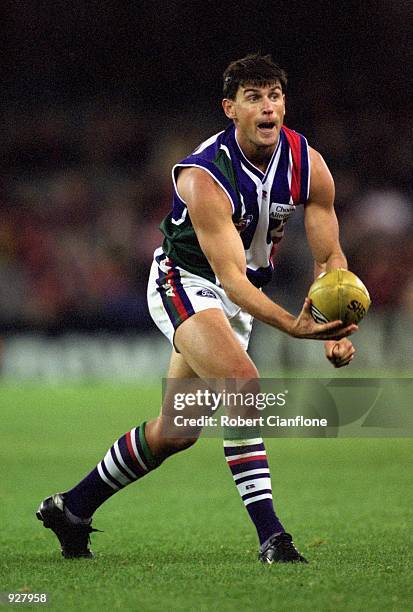 Ashley Prescott for Fremantle in action during round 13 of the AFL season played between the Essendon Bombers and the Fremantle Dockers held at...