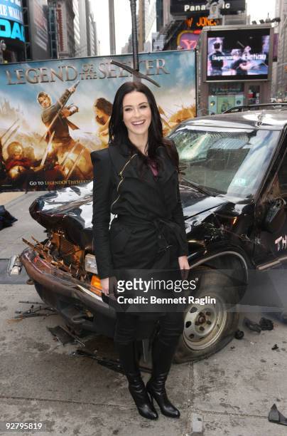 Actress Bridget Regan attends the "Legend of The Seeker" sword of the truth unveiling at Military Island, Times Square on November 5, 2009 in New...