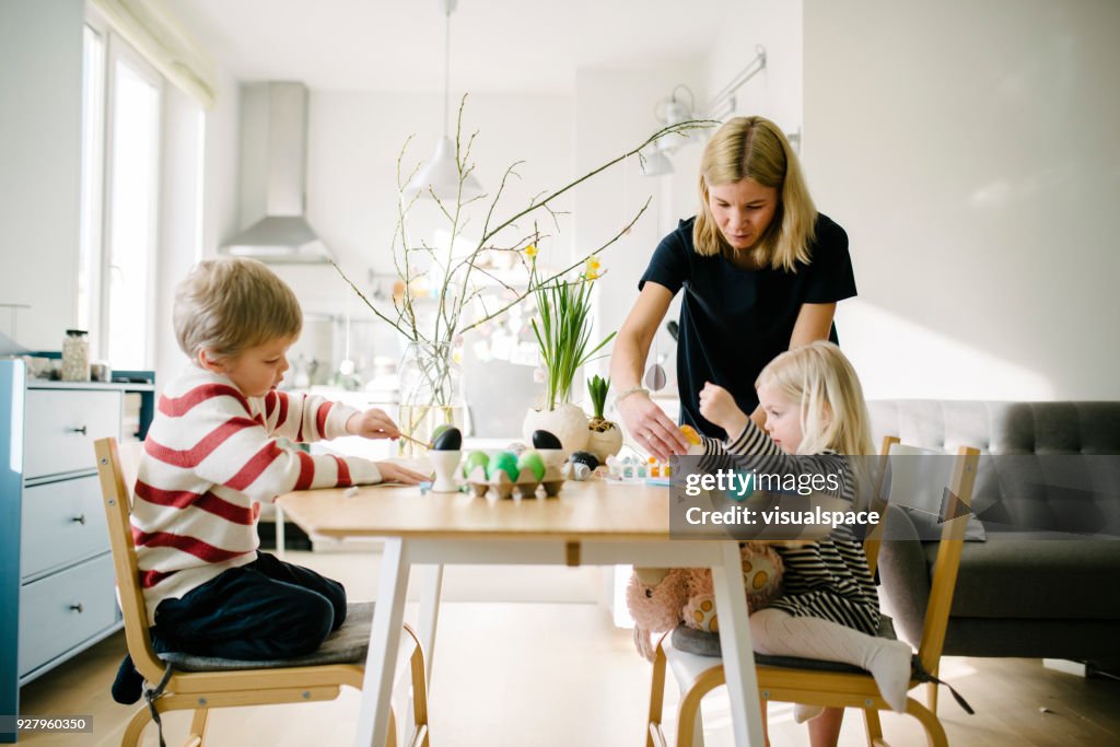 Nordic family during an Easter preparation