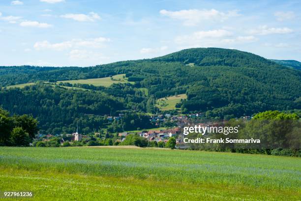 view of oberbach, rhoen biosphere reserve, bavaria, germany - rhön stock-fotos und bilder