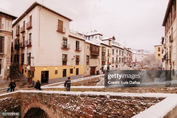 snowy albaicin district in granada - albaicín stock pictures, royalty-free photos & images