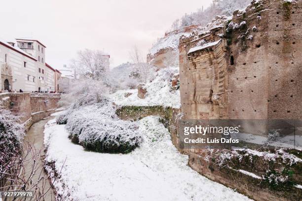 snowy albaicin district in granada - albaicín stock pictures, royalty-free photos & images