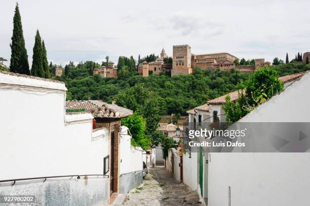 albaicin district and alhambra palace - albaicín stock pictures, royalty-free photos & images