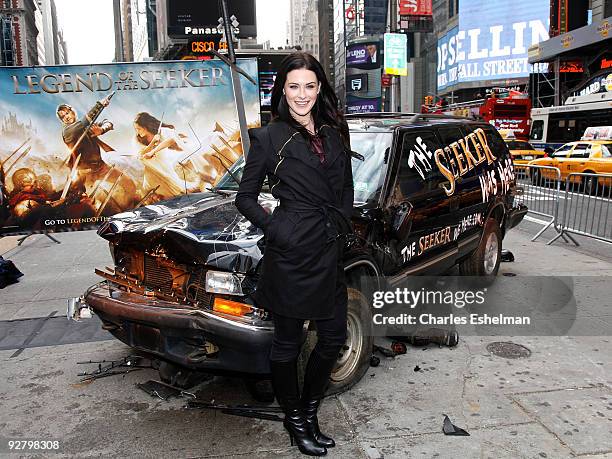 Actress Bridget Regan attends the "Legend of The Seeker" The Sword of Truth unveiling at Military Island, Times Square on November 5, 2009 in New...