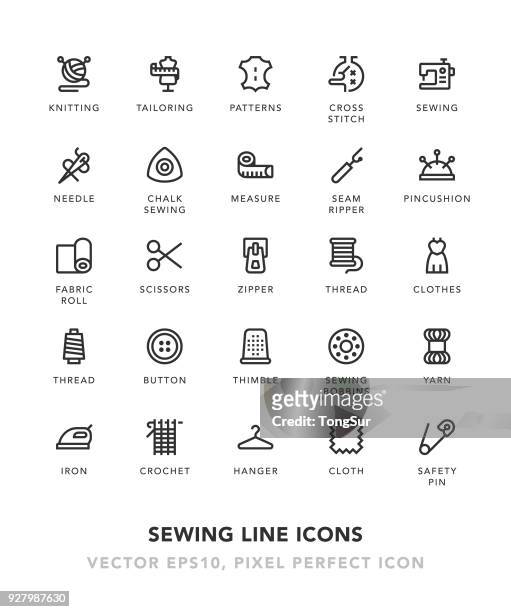 stockillustraties, clipart, cartoons en iconen met naaien lijn pictogrammen - knit
