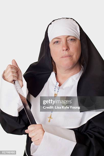 nun with ruler - nun with ruler stock pictures, royalty-free photos & images