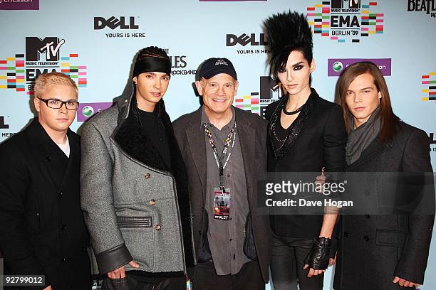 Gustav Schaefer, Tom Kaulitz, MTV CEO Bill Roedy, Bill Kaulitz and Georg Listing of Tokio Hotel arrive for the 2009 MTV Europe Music Awards held at...