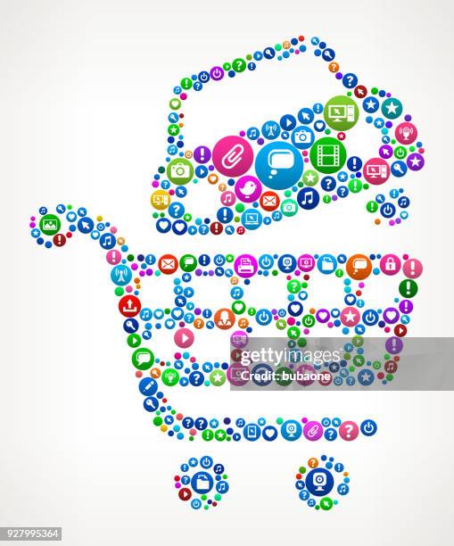 car shopping internet communication technology icon pattern - talking to camera studio stock illustrations